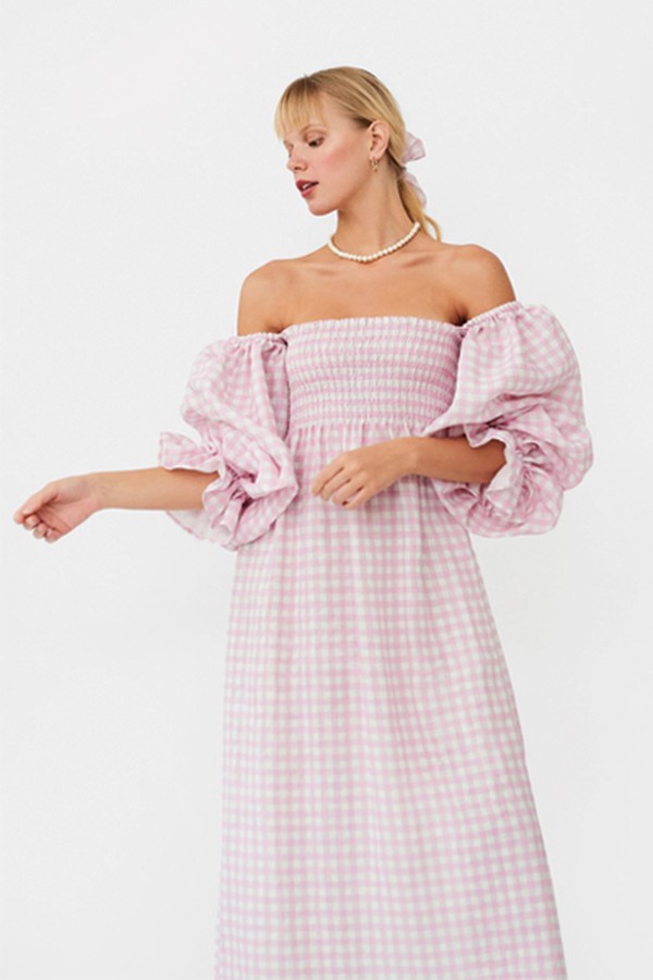 Atlanta Linen Dress in Pink Vichy