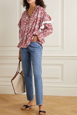 Ruffled Broderie Anglaise-Trimmed Floral-Print Cotton Blouse from See By Chloé