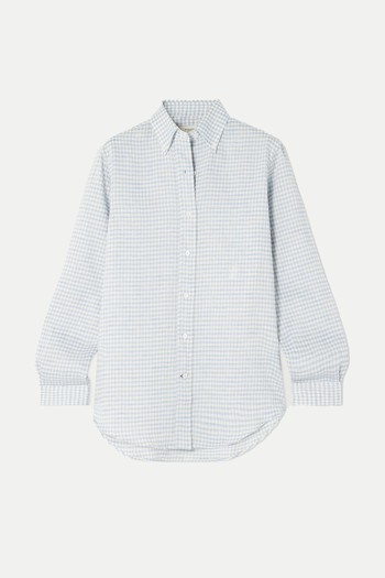 Pale Indigo Linen Shepherd Check Button Down Shirt