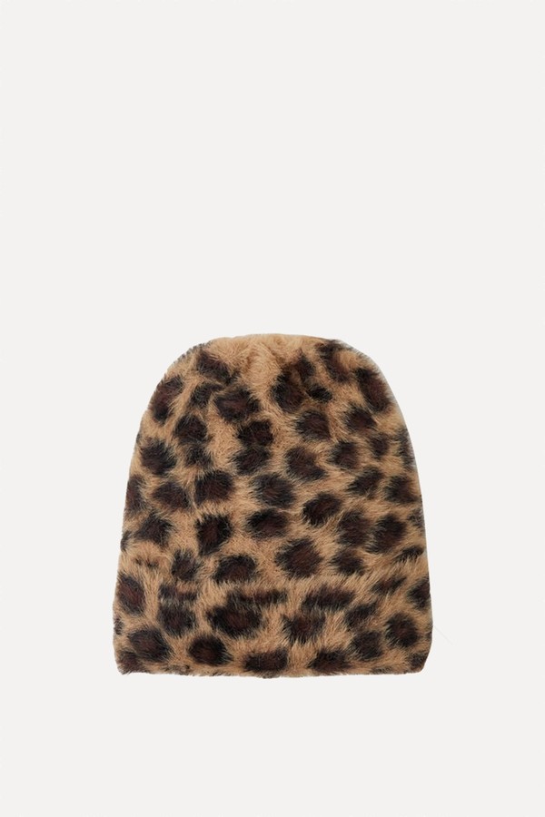 Fuzzy Leopard Print Beanie Hat  from  Accessorize