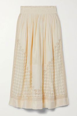 Cadena Crochet, Silk-Satin & Cotton-Voile Midi Skirt from Ulla Johnson