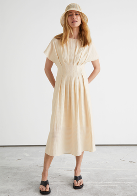 Pleated Wide Sleeve Midi Dress