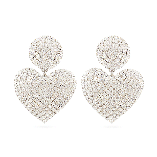 Crystal-Heart Drop Clip Earrings from Alessandra Rich