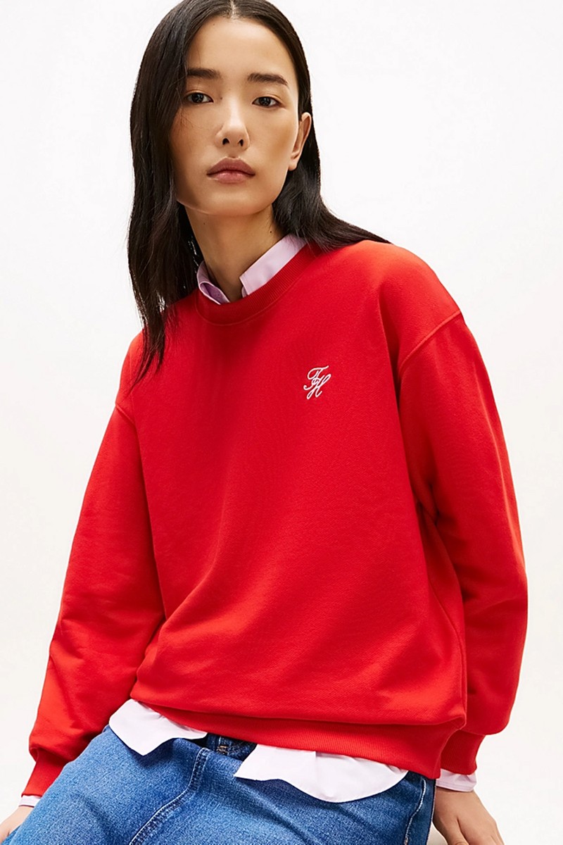Logo Embroidery Crew Neck Sweatshirt