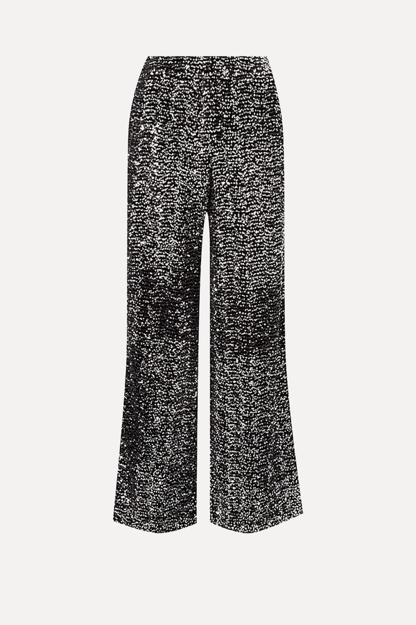 Wide Leg Sequin Embellished Trousers