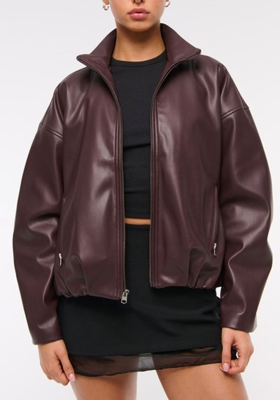 Bubble Hem Vegan Leather Bomber Jacket