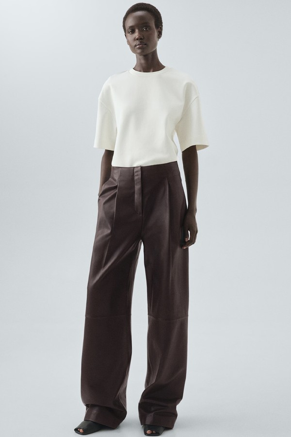 100% Leather Straight-Leg Trousers from Mango 