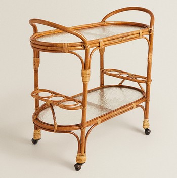 Rattan & Hammered Glass Trolley from Zara