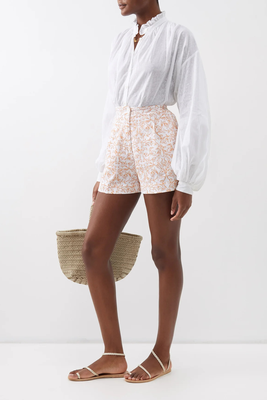High-Waisted Printed-Cotton Shorts from Theirry Colson