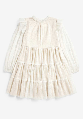Ecru Tiered Glitter Mesh Dress from Mint Velvet