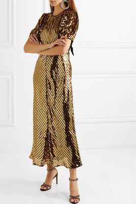 Daisy Velvet-Trimmed Cutout Sequined Georgette Midi Dress from Rixo