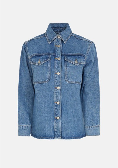 Denim Oversized Pocket Front Shacket from Warehouse 