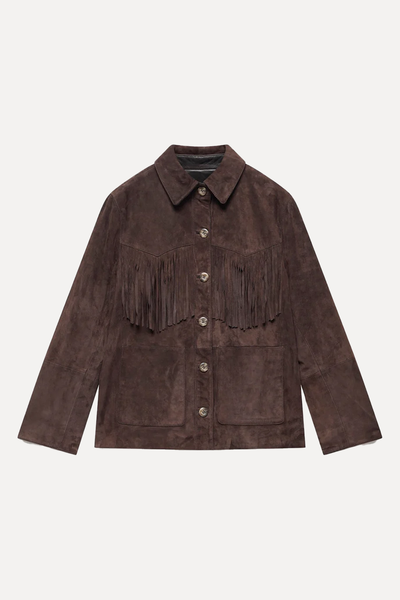 Brown Suede Fringed Jacket from Mint Velvet