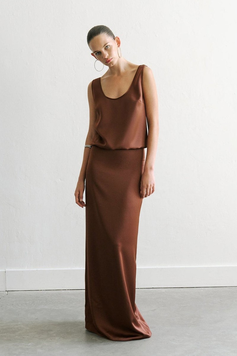Hilda U Neck Satin Maxi Dress from ILA