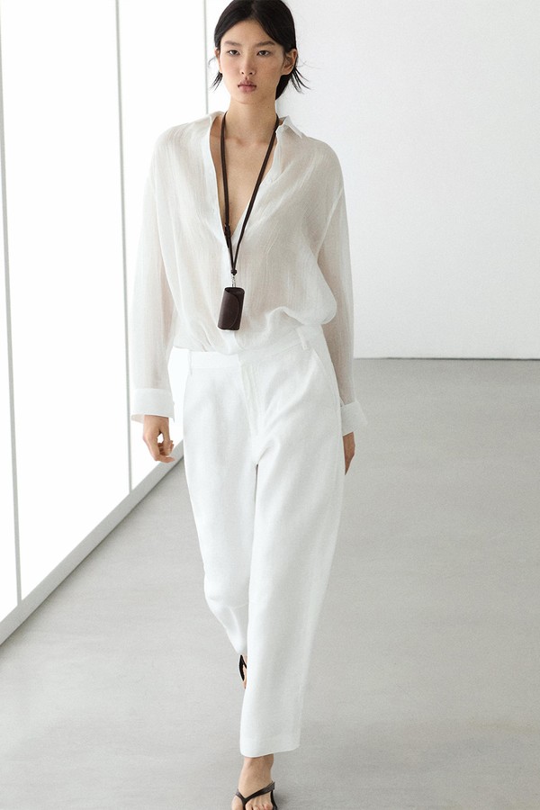 Linen Carrot Fit Trousers