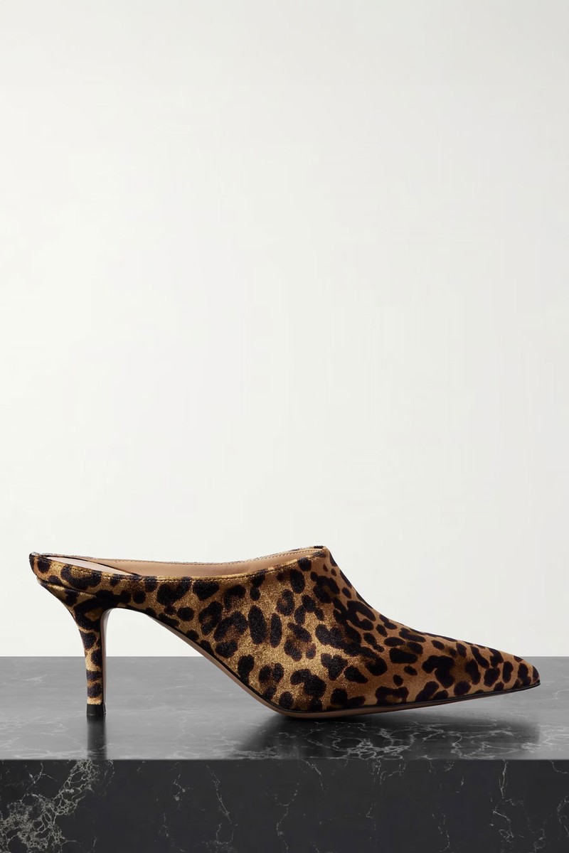 70 Leopard-Print Velvet Point-Toe Mules from Gianvito Rossi
