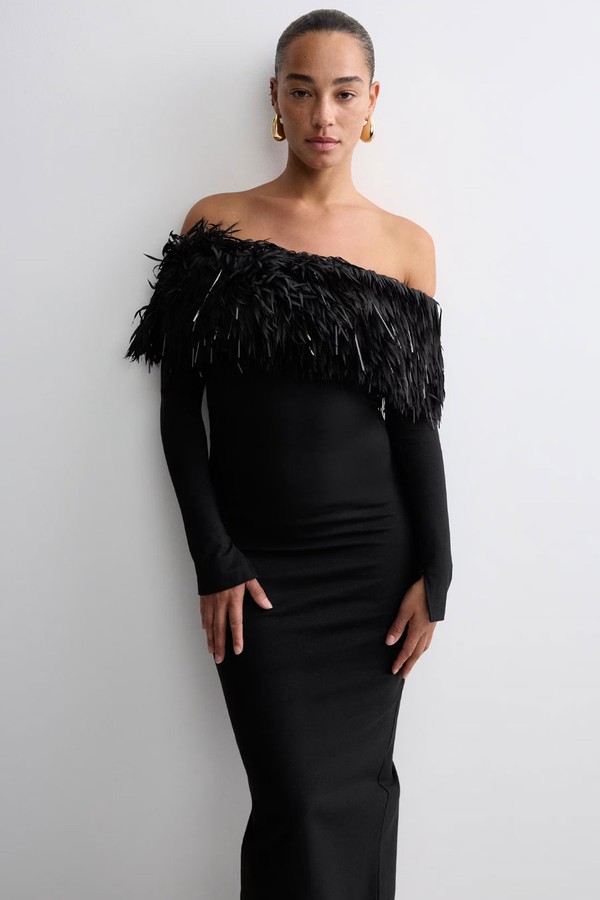 Bardot Feather Fringed Midi Bodycon Dress from Marks & Spencer x 16 Arlington