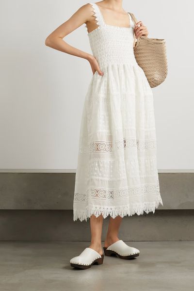 Varadero Shirred Cotton-Blend Voile And Lace Midi Dress from Waimari