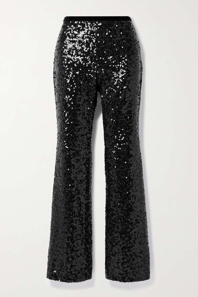 Journee Velvet-Trimmed Sequined Crepe Straight-Leg Pants from LoveShackFancy 