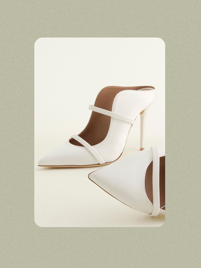 Maureen 70 White Satin Heeled Mules