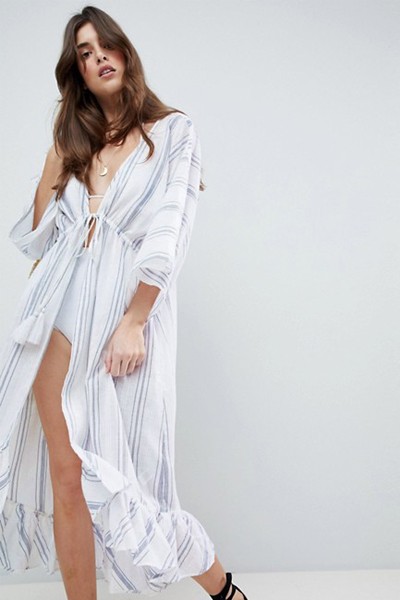 Natural Stripe Maxi Beach Kimono from ASOS