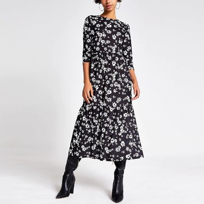 Black Floral Smock Dress