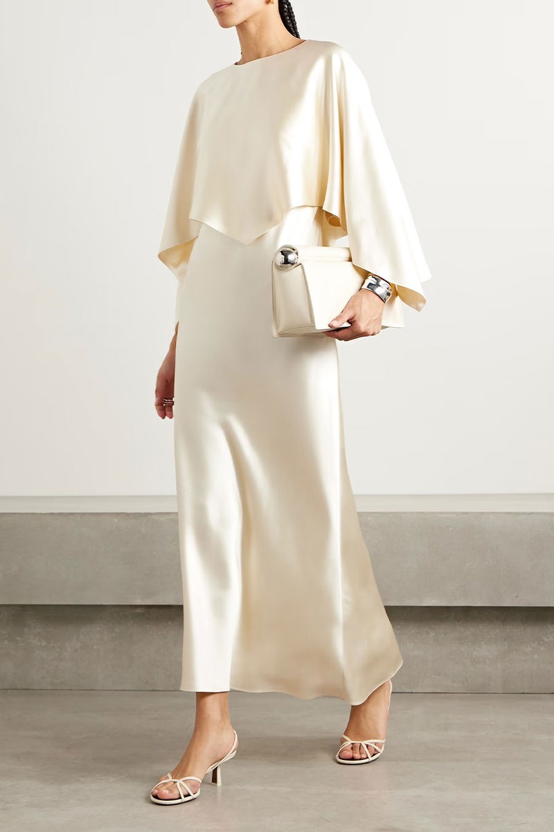 Larys Layered Asymmetric Cape-Effect Silk-Charmeuse Maxi Dress from Adam Lippes