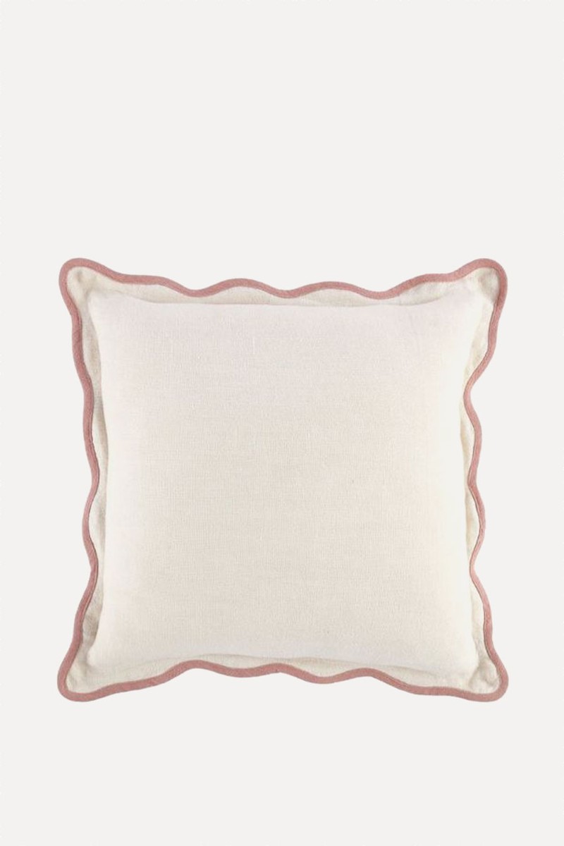 Evie Linen Dusky Scalloped Square Cushion from Daals