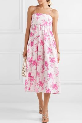 Pleated Floral-Print Cotton-Poplin Midi Dress from Les Reveries
