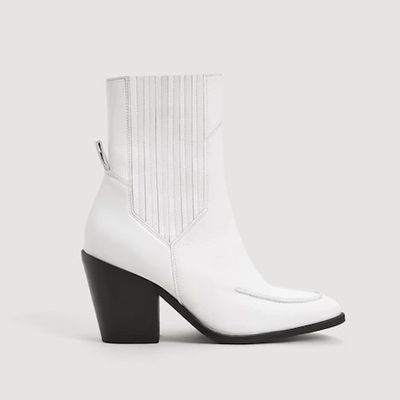 White Leather 'Nashville' High Block Heel Ankle Boots