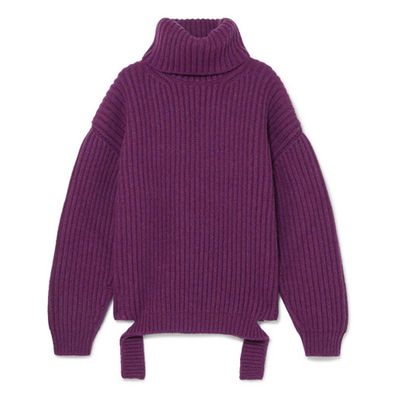 Ribbed Wool Turtleneck Sweater