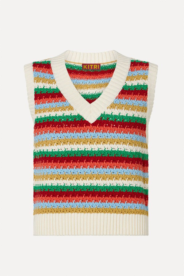 Winona Blue Multi Crochet Knit Top from Kitri