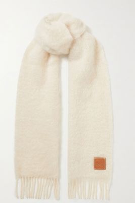 Leather Trimmed Fringed Mohair Blend Scarf from Loewe