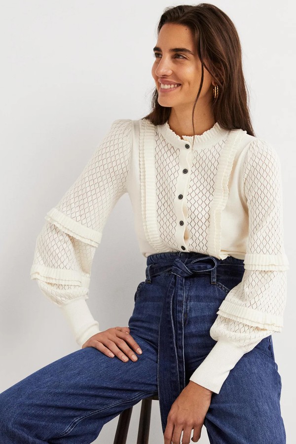 Pointelle Frill Cardigan