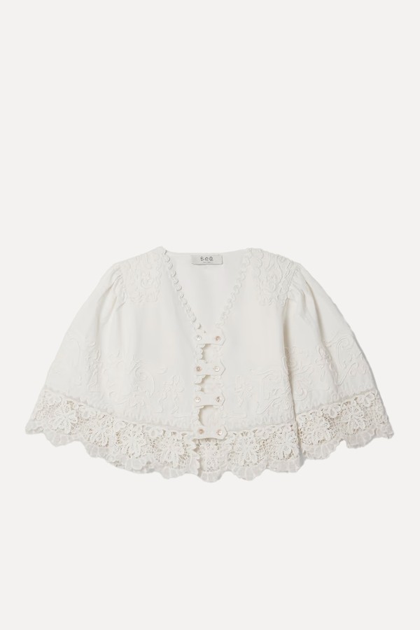 Iyla Cropped Embroidered Broderie Anglaise Top from SEA