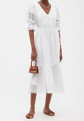 Puff-Sleeve Broderie-Anglaise Cotton-Poplin Dress from Self-Portrait 