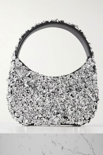 Midas Embellished Faux Leather-Trimmed Cotton-Twill Shoulder Bag from Clio Peppiatt