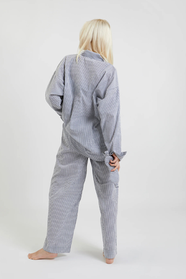 Yew Striped Ethical-Cotton Pyjama Shirt Charcoal Stripe
