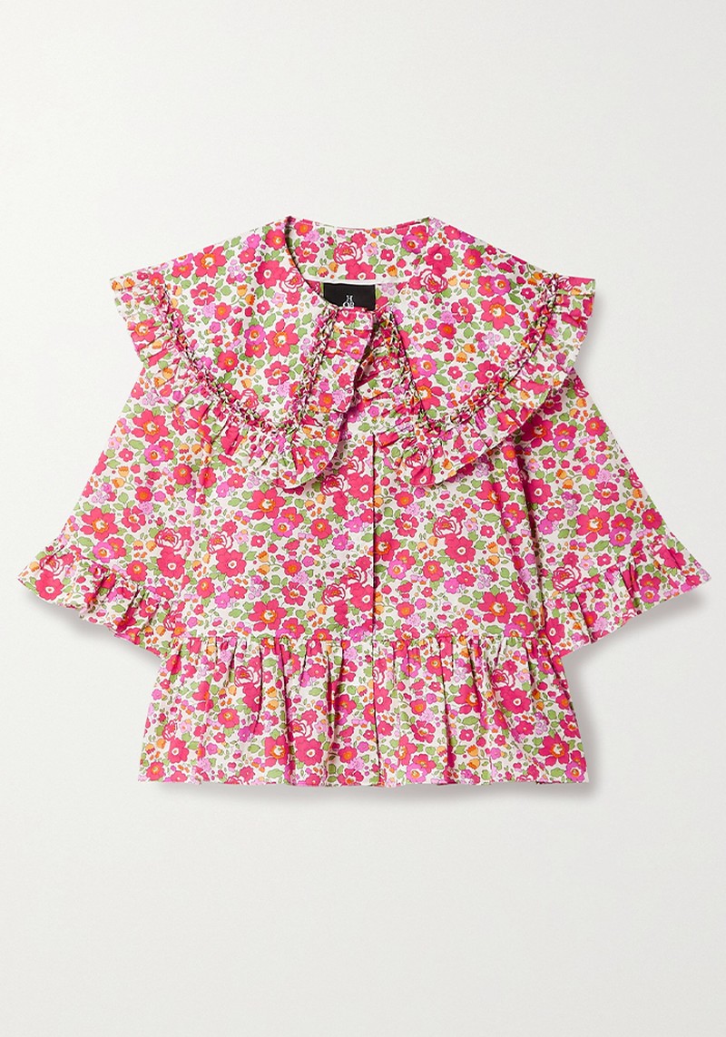 Martha Ruffled Floral-Print Cotton-Poplin Blouse from Horror Vacui