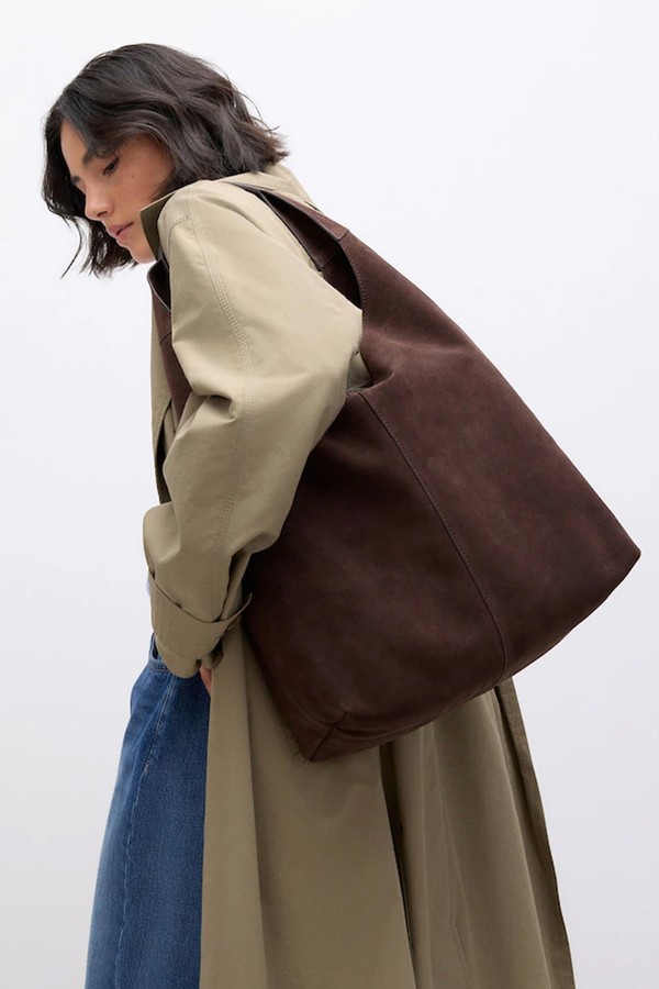 Suede Leather Slouchy Shoulder Bag