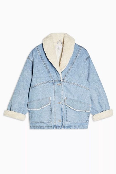 Denim Oversized Borg Lined Car Coat