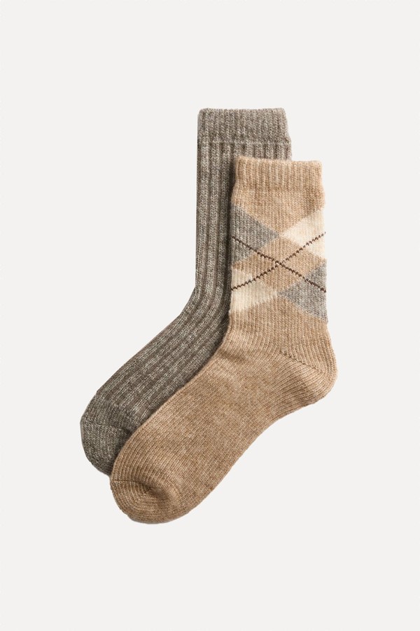 Set Of 2 Thermal Argyle Ankle High Socks from Next