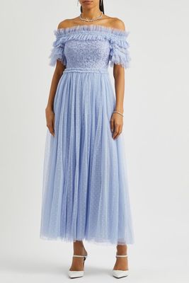Midsummer Floral-Embroidered Tulle Gown from Needle & Thread