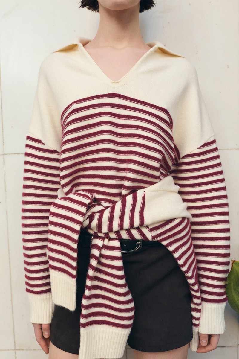 Striped Polo-Neck Sweater