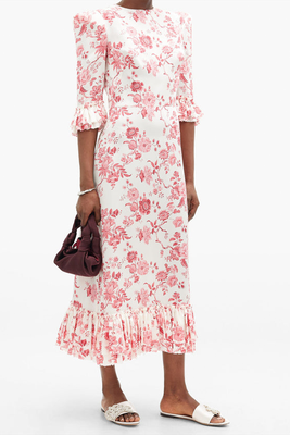 The Falconetti Floral-Print Ruffled Silk Dress from The Vampires Wife