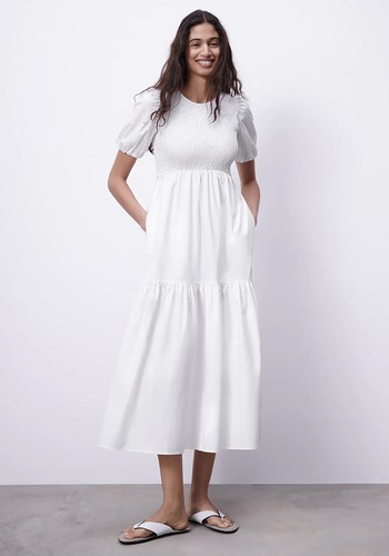 Poplin Panelled Midi Dress from Zara