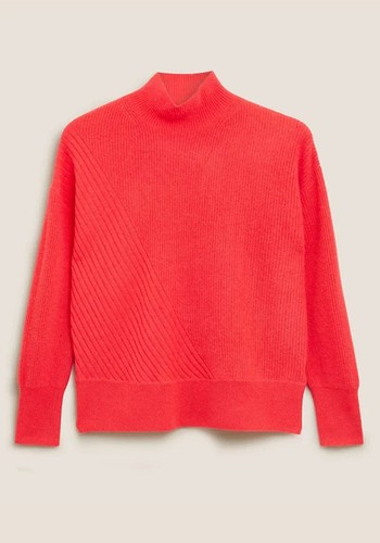 Pure Cashmere Ribbed Funnel Neck Jumper