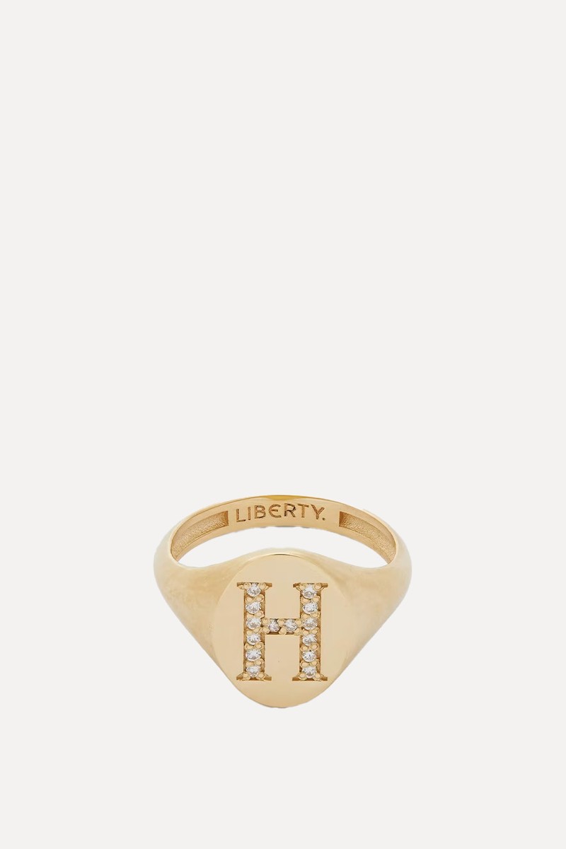 9ct Gold & Diamond Initial Liberty Signet Ring from Liberty