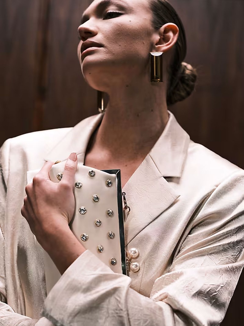 Elongated Frame Clutch Bag With Diamante Studs from ASOS DESIGN