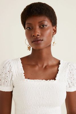 Embroidered Ruched Top